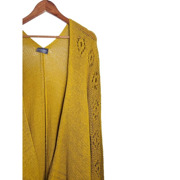 Wooden Ships Paola Buendia Mustard Yellow Open Knit Light Cardigan Sweater M/L - Picture 10 of 12